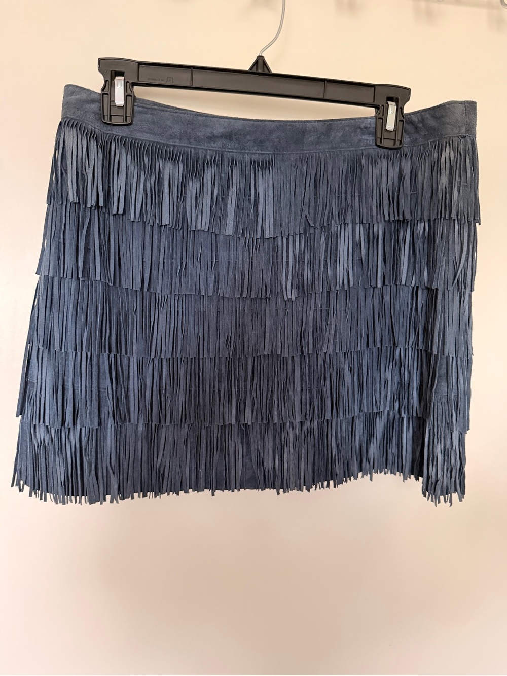 Michael Kors Slate Blue Suede Fringe Mini Skirt